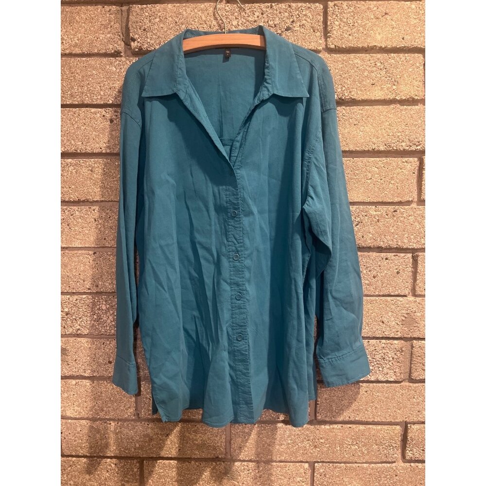 Eileen Fisher Womens Blue Button-Up Shirt L